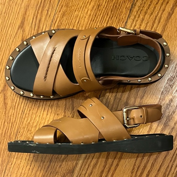 Coach Studded Sandals, Tan - Picture 1 of 5